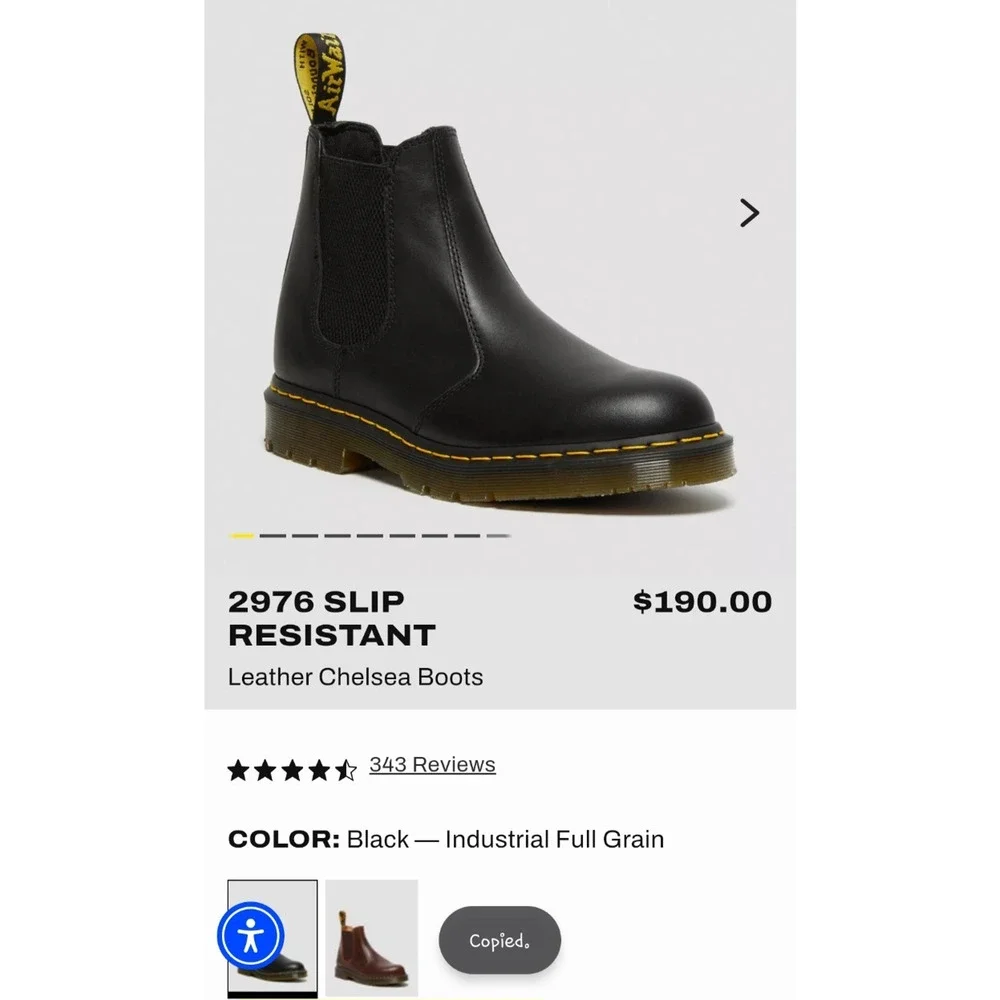 Size 12 - Dr Martens Chelsea Boots 2976 Slip Resistant Work Black - RETAIL $190